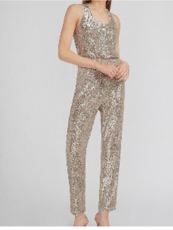 Express Pants - Express Silver Sequin Tank Jumpsuit S